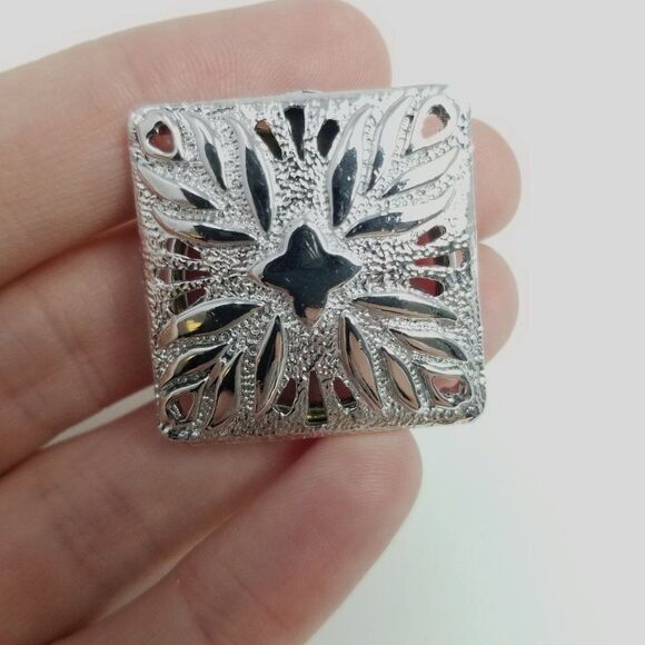 Vintage Square Scarf Clip, Silver Tone Cross Shape Design, Retro Estate - Picture 6 of 7
